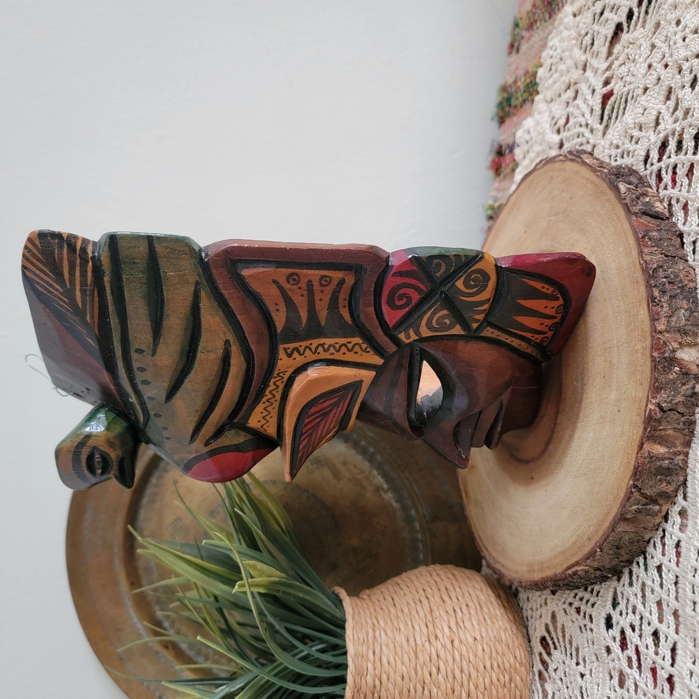 Handcrafted Tribal Mask Tiki Wood Decor Wall Hanging Wood Art - Picture 3 of 7